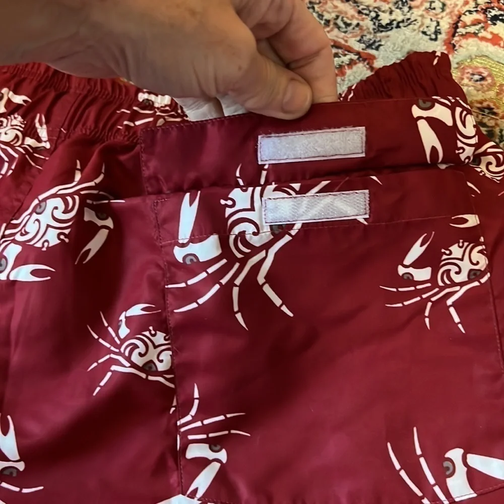 Z ZEGNA ,Crab Print Swim Trunks  Designer Beach Resort Shorts  Coastal Size L